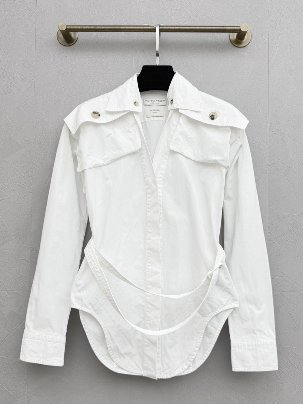 🚩steal Bottega Veneta White Cotton Utility Jacket with Detachable Waist Strap